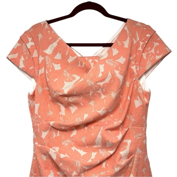 Adrianna Papell Peach Stretch Metallic Jacquard Hibiscus Plus Dress Women’s 14 - Picture 4 of 11